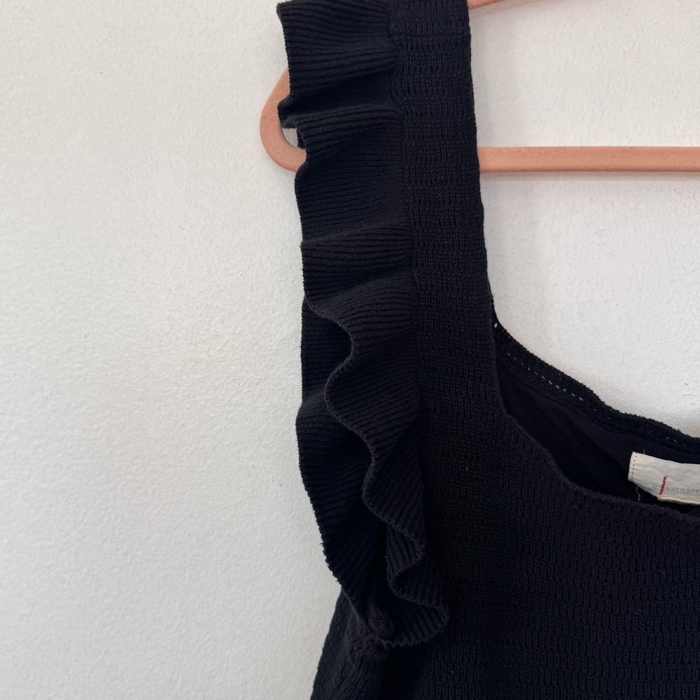 Anthropologie Ruffled Pointelle Mini Dress In Black Sz XL - Picture 14 of 16